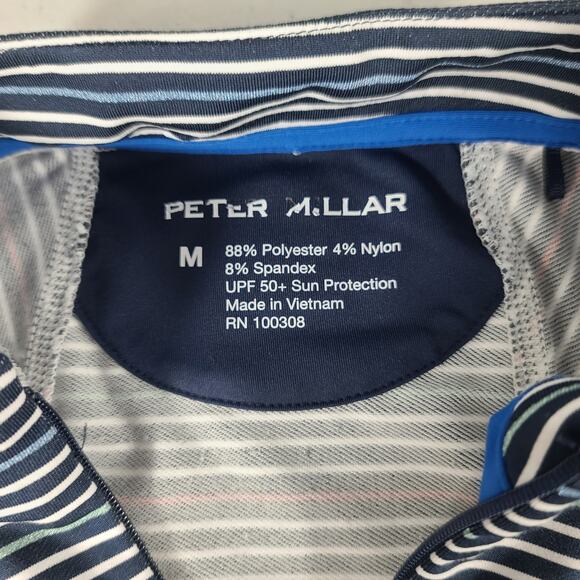 Peter Millar Blue Pink Cream Metallic Stripe 1/4 Zip Pull Over Sun Shirt Medium - Picture 4 of 4